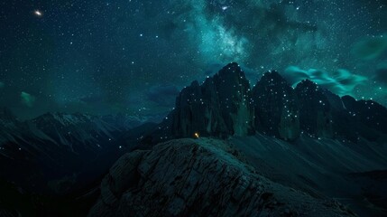 Photographer capturing a breathtaking mountainous nightscape