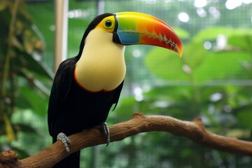 Obraz premium Colorful toucan bird perched on branch in tropical forest