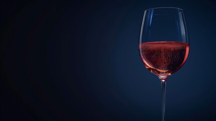   Close-up of a wine glass with liquid and blue reflection..Or, for a more descriptive version:..Intimate shot of a crystal wine glass filled with