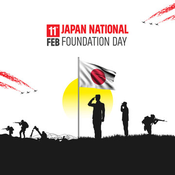 Happy Independence Day! Japan with the Japan flag and the Japan Army and soldier salute of their flag illustration design.