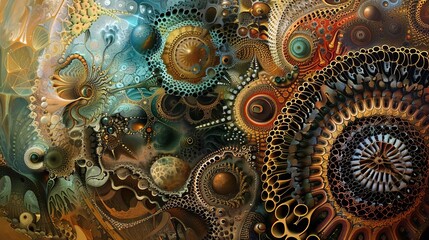 Surreal art piece integrating technology and organic patterns