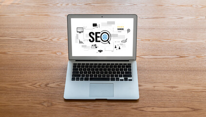 SEO search engine optimization for modish e-commerce and online retail business showing on computer...