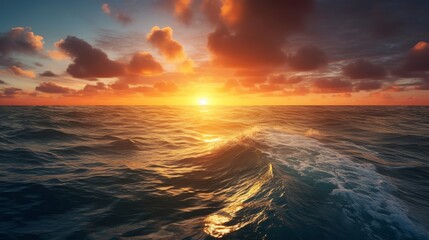 Obraz premium Stunning sunset over the ocean waves