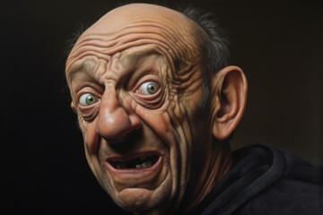 Creepy old man with wrinkled face and bulging eyes