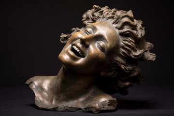 Dramatic bronze sculpture of a screaming face