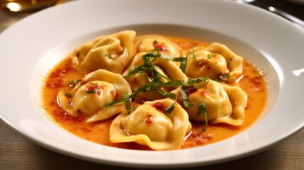 Delicious homemade tortellini pasta in spicy tomato sauce