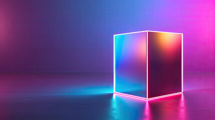 Cube lighted up with neon colors on dark background