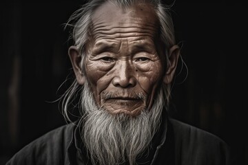 Weathered face of an elderly asian man
