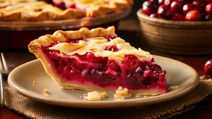 Delicious homemade cherry pie slice on plate