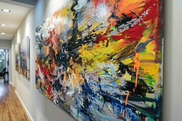 An abstract expressionist painting filled with energy and movement, transforming a simple wall into a visual masterpiece.