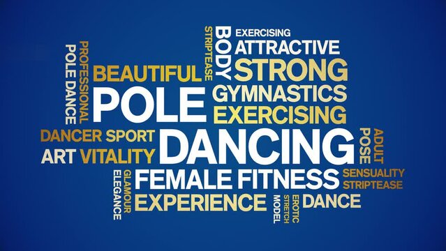 Pole Dancing animated word cloud;text design animation tag kinetic typography seamless loop.