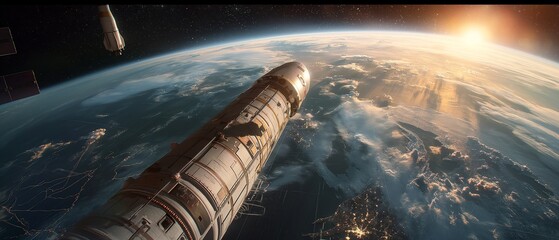 Space Shuttle Orbiting Earth with Satellite