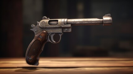 Obraz premium Antique revolver on wooden table