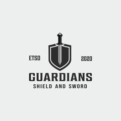 sword and shield logo line art simple minimalist vector illustration template icon graphic design