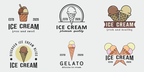 set of ice cream logo line art simple vector minimalist illustration template icon graphic design