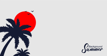 Palm tree silhouette sea view with sun background at dusk.