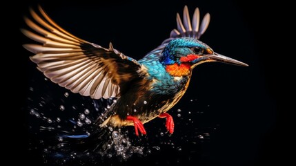 Obraz premium Colorful hummingbird in flight with water droplets