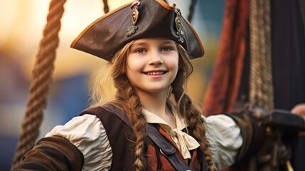 Smiling young girl dressed as a pirate