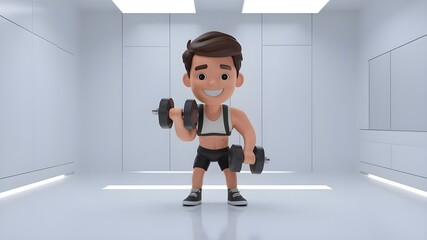 3d cute young man exercising.