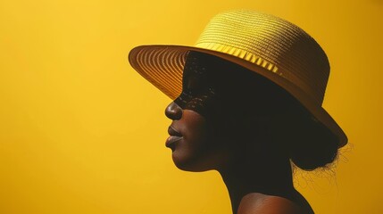   Woman in yellow hat  Yellow background