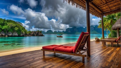 Coastal Elegance Generative AI's Tropical Island Sofa and Umbrella