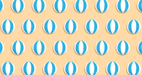 Seamless pattern with blue and white balls on a beige background. summer vacation background