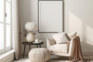Stylish Modern Living Room with Elegant Decor, Cozy Chair and Minimalist Artwork
