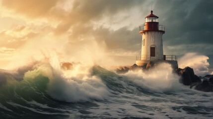 Lighthouse Weathering Stormy Seas