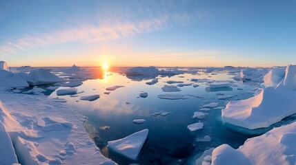 Stunning sunset over icy arctic landscape