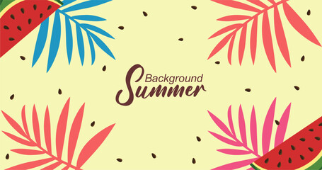 Watermelon background with watermelon slices and seeds. Summer background illustration.