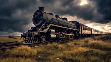 Fototapeta premium Vintage steam locomotive on the tracks