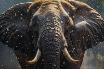 Majestic elephant in the rain