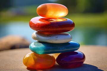 Obraz premium Stacked colorful glass stones