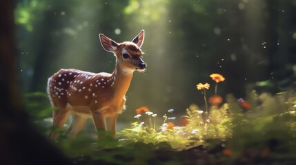 Adorable deer in magical forest