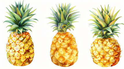 Set of juicy pineapples on white background