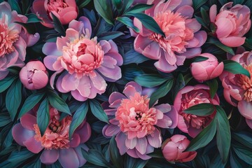 Vibrant Pink Peonies in Full Bloom, Beautiful Floral Arrangement on Dark Background

