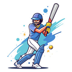 Cricket Player Batsman Playing colorful watercolor illustration