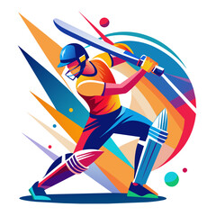Cricket Player Batsman Playing colorful watercolor illustration