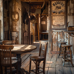 Vintage Western Saloon Interior with Rustic Charm
