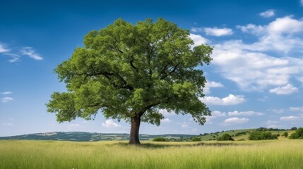 Fototapeta premium Lush green tree in idyllic countryside landscape