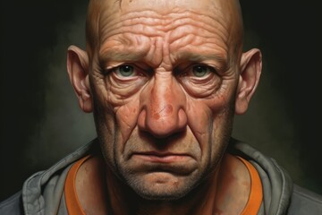 Intense close-up portrait of an elderly man with a wrinkled face