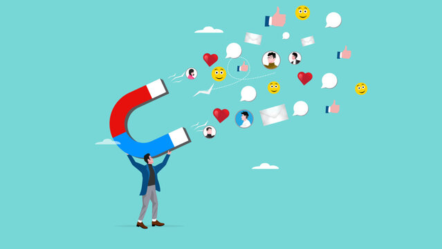 attraction marketing, strategy to result in making more sales, increasing interaction in digital marketing strategies, business people carry large magnets to generate high content engagement