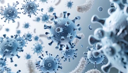 Gray bacteria and viruses of various shapes against a light gray background Concept of science and medicine 3d rendering
