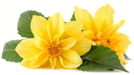   A tightly framed image of various blooms and their attached foliage against a pristine white backdrop, complete with a clipping path at picture's edge