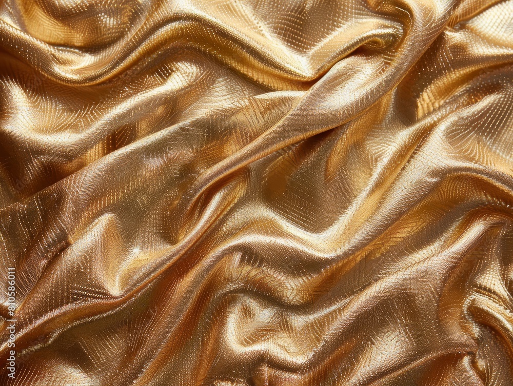 Poster soft waves create an elegant and luxurious texture on the golden metallic surface in a close-up shot