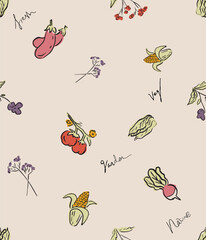 Vegetable grow own nature berries floral unisex print seamless pattern vector graphic artwork