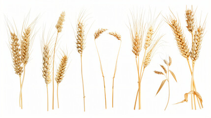 Set of wheat spikelets isolated on white