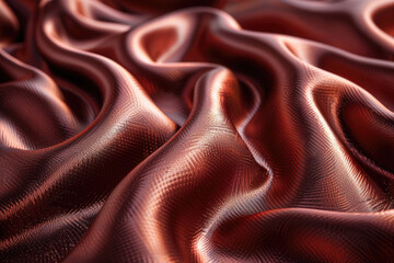A rich brown and copper silk fabric with smooth, wavy folds, bathed in warm light. Created with Ai