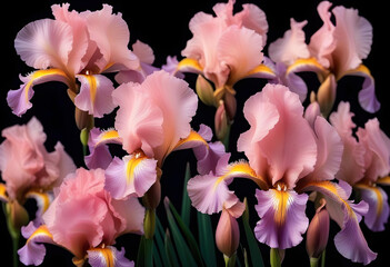 A light-pink Iris flowers on a black background