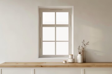 Fototapeta premium 3D rendering of a white window frame in a kitchen